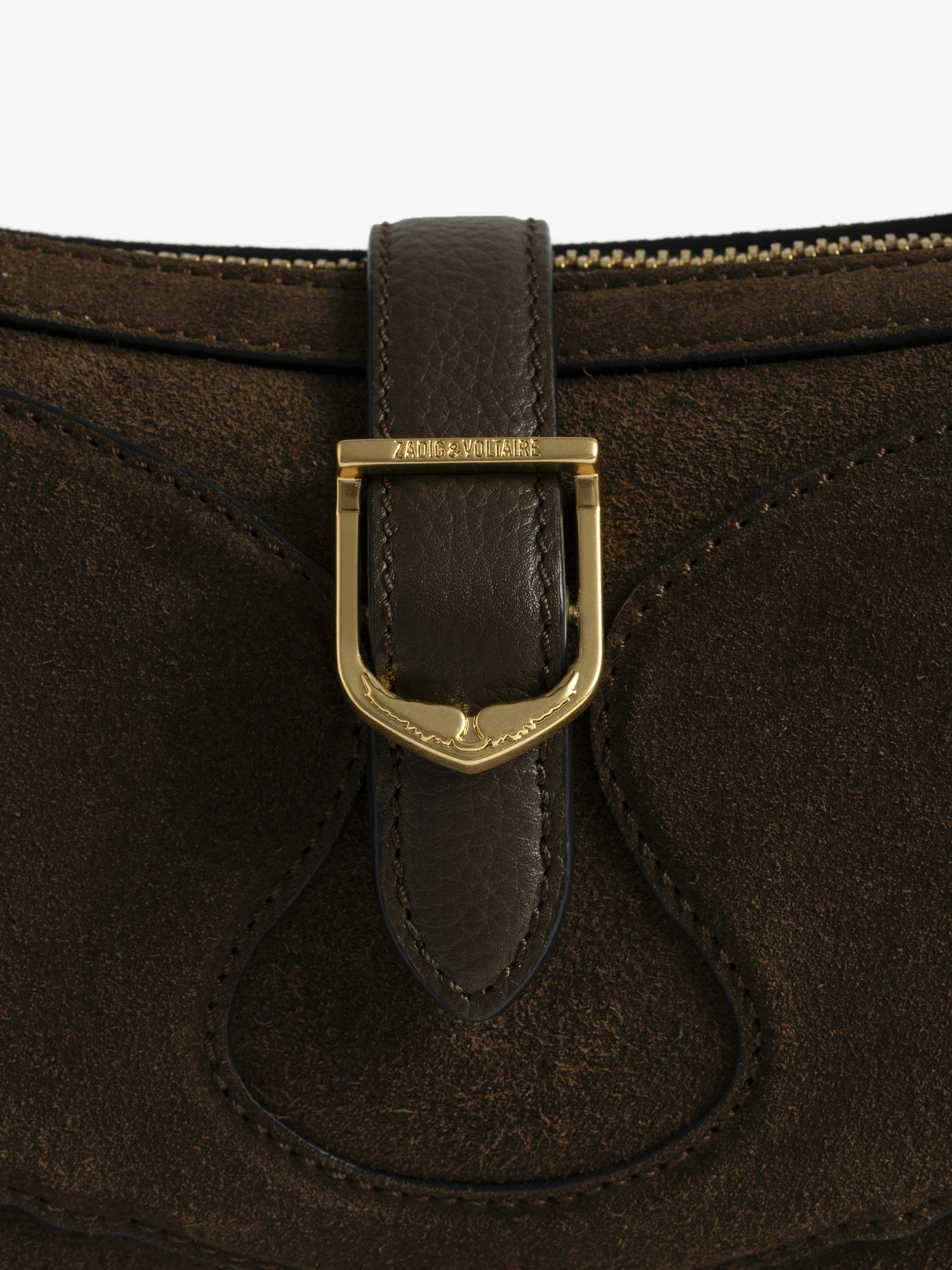 Moonrise Bag - Baguette bag in suede with leather handle and signature wings.